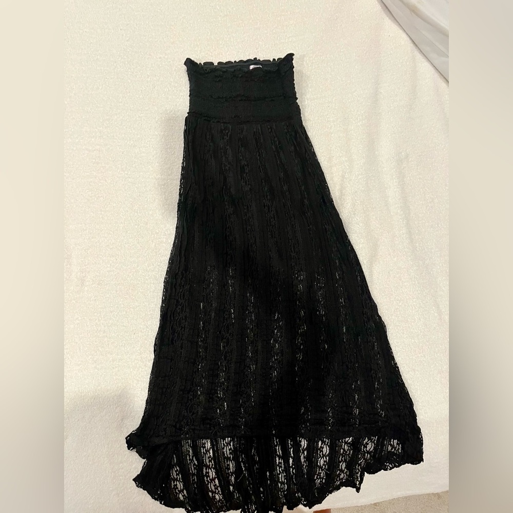 Black Lacey Strapless Maxi Dress - Size S